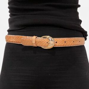 Tan genuine snakeskin leather belt with gold plated buckle size s